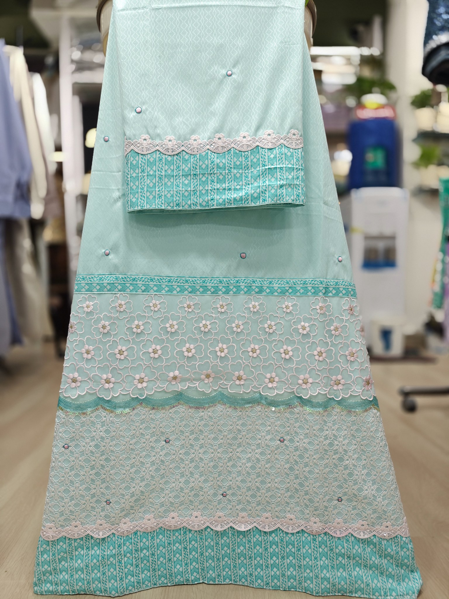 Self Print Fabric Lacing and dots Embroidered Rida Self Print Fabric Lacing and dots Embroidered Rida